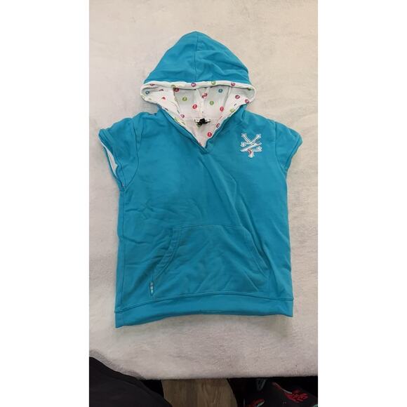 Zoo York Blue Short Sleeve Hoodie with Skull Print Lining - Picture 1 of 7